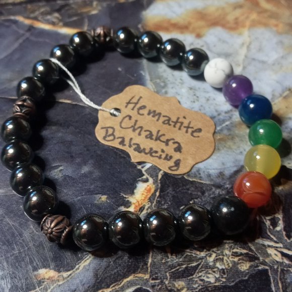 Hematite and Chakra Balancing Gemstone Healing Bracelet - Picture 2 of 3